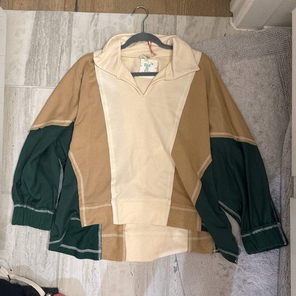 Colorblock Collared Pullover Top by